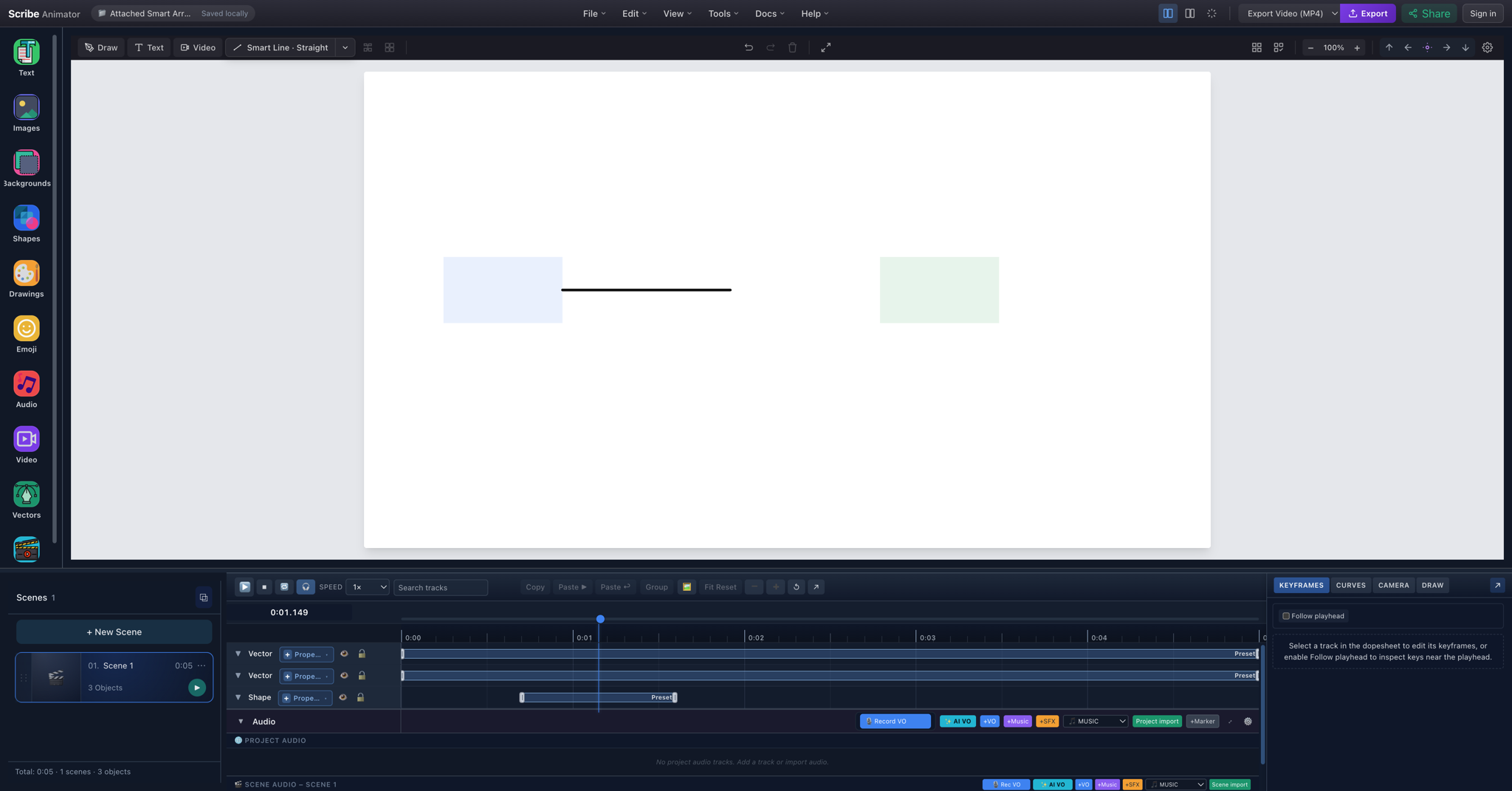 The same canonical scene halfway through its Draw In animation, with both target rectangles unchanged