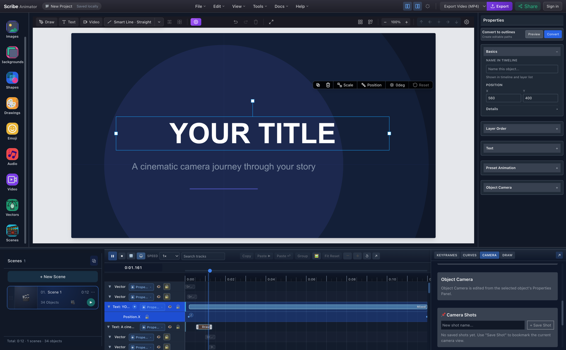 Follow Object runtime near the title's starting position