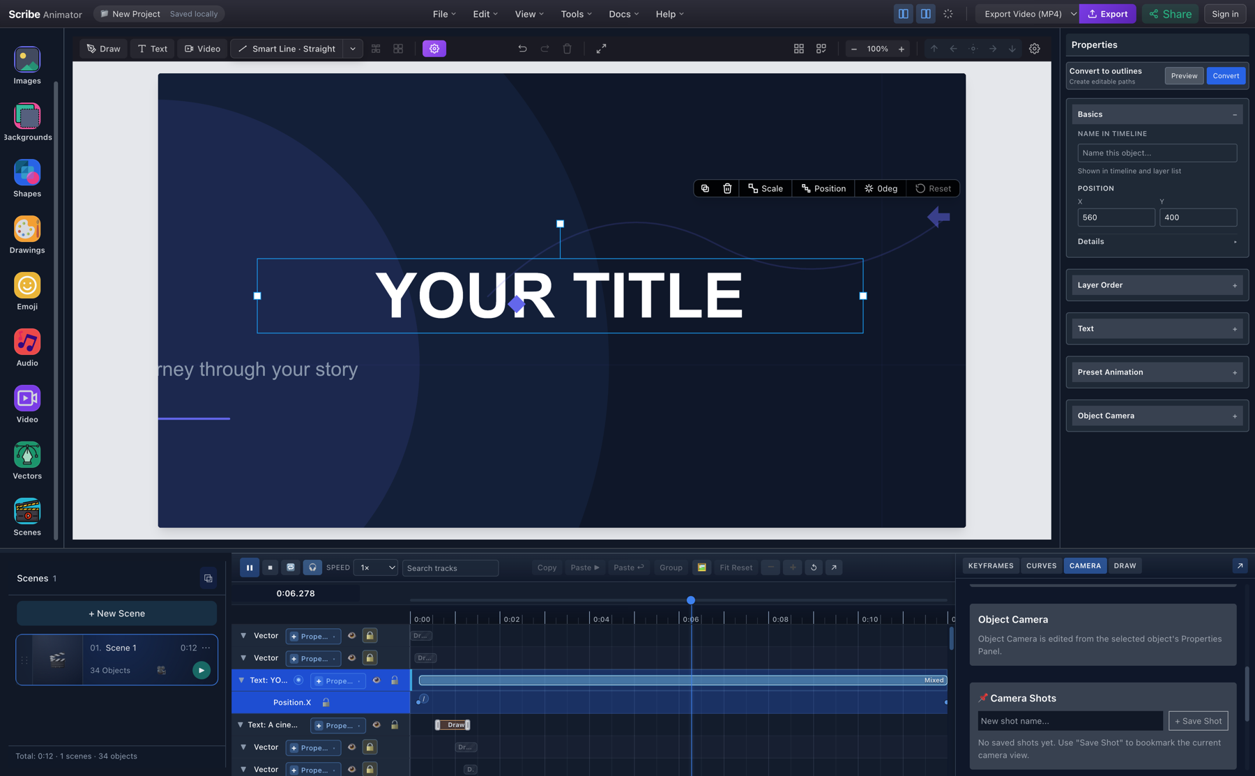 Follow Object runtime as the title moves through its position keys