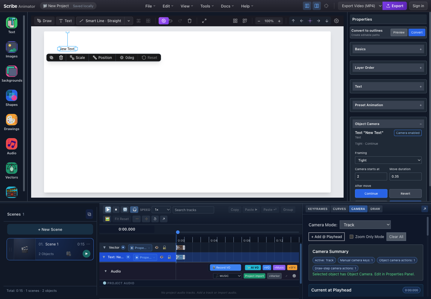 Real Scribe Animator Camera Summary reporting manual, Object Camera, and Draw-step Camera actions